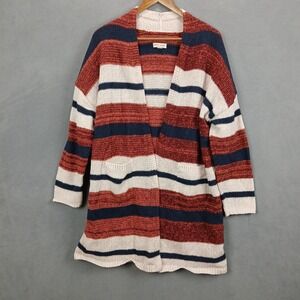 Knox Rose Cardigan‎ Sweater Womens Medium Multi Striped Tight Knit Open Front